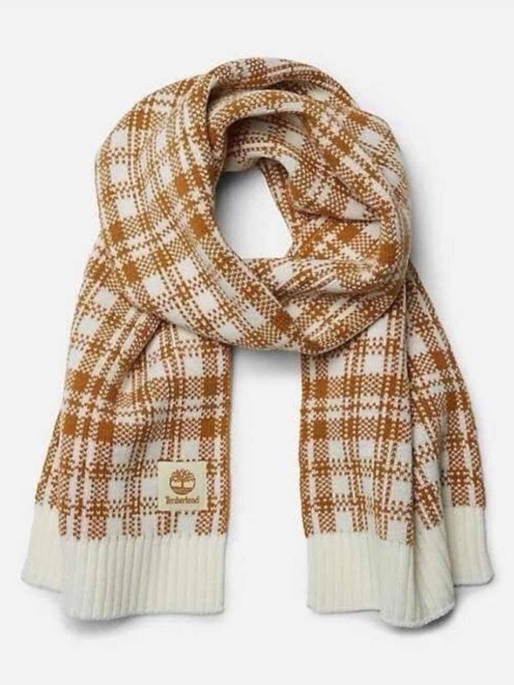 Timberland OS Brown White Buffalo Plaid 100% Acrylic Scarf NWT